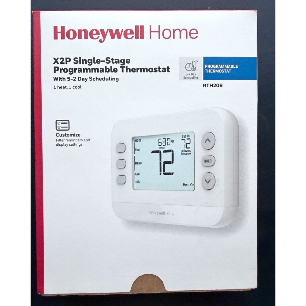 Honeywell Home X2P Single-Stage Programmable Thermostat 5-2 Day RTH20B 1H/1C